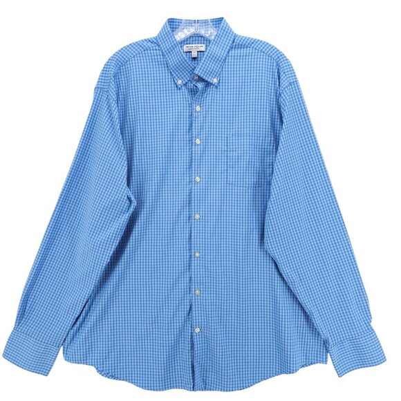 Peter Millar Summer Comfort Blue Gingham Check Nylon Blend L/S Casual Shirt XL - Picture 2 of 8
